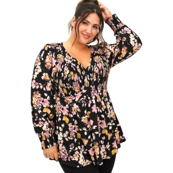 torrid Tops - TORRID Babydoll Crinkle Gauze Smocked Top.